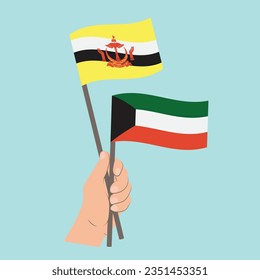 Flags of Brunei and Kuwait, Hand Holding flags