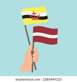 Flags of Brunei and Latvia, Hand Holding flags