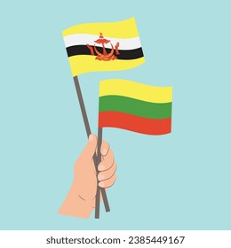 Flags of Brunei and Lithuania, Hand Holding flags