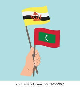 Flags of Brunei and Maldives, Hand Holding flags