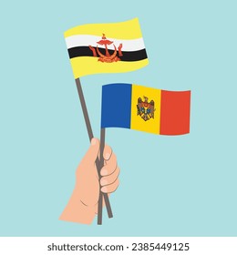 Flags of Brunei and Moldova, Hand Holding flags