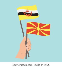 Flags of Brunei and North Macedonia, Hand Holding flags