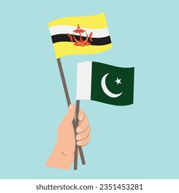 Flags of Brunei and Pakistan, Hand Holding flags