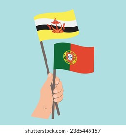 Flags of Brunei and Portugal, Hand Holding flags