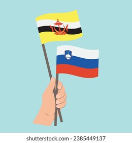 Flags of Brunei and Slovenia, Hand Holding flags