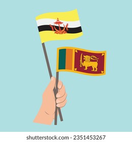 Flags of Brunei and Sri Lanka, Hand Holding flags