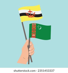 Flags of Brunei and Turkmenistan, Hand Holding flags