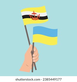 Flags of Brunei and Ukraine, Hand Holding flags
