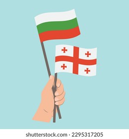 Flags of Bulgaria and Georgia, Hand Holding flags