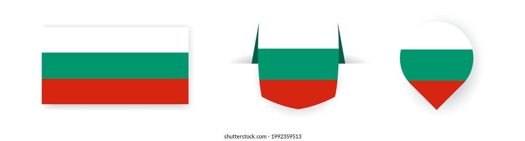 Flags of Bulgaria. Label, point icon and simple flag. Vector illustration