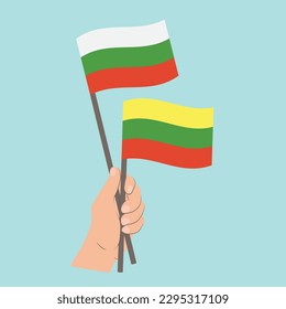 Flags of Bulgaria and Lithuania, Hand Holding flags