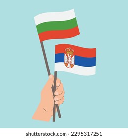 Flags of Bulgaria and Serbia, Hand Holding flags