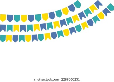 Banderas, confituras, decoraciones festivas, garland, aislados. Ilustración vectorial dibujada a mano. Festa Junina, celebración de feriado brasileño, fiesta, elemento de diseño de aniversario de cumpleaños de carnaval