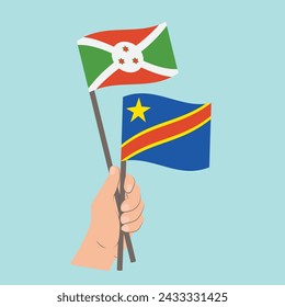Flags of Burundi and the Democratic Republic of the Congo, Hand Holding flags