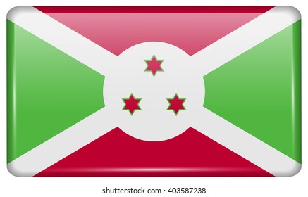 Flags of Burundi in the form of a magnet on refrigerator with reflections light. Vector illustration