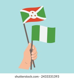 Flags of Burundi and Nigeria, Hand Holding flags