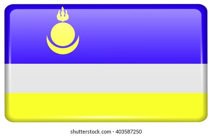 Flags of Buryatia in the form of a magnet on refrigerator with reflections light. Vector illustration
