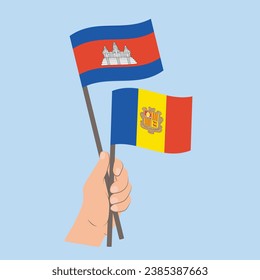 Flags of Cambodia and Andorra, Hand Holding flags