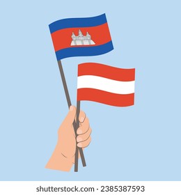 Flags of Cambodia and Austria, Hand Holding flags