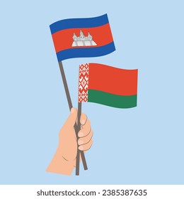 Flags of Cambodia and Belarus, Hand Holding flags