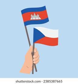 Flags of Cambodia and Czech Republic, Hand Holding flags
