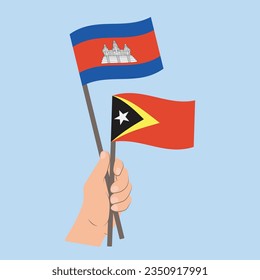Flags of Cambodia and East Timor, Hand Holding flags