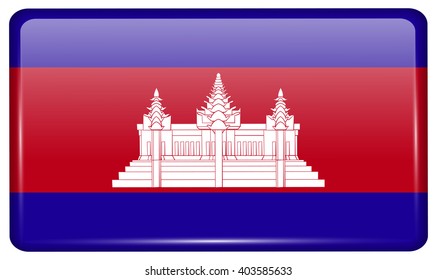 Flags of Cambodia in the form of a magnet on refrigerator with reflections light. Vector illustration