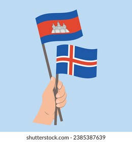 Flags of Cambodia and Iceland, Hand Holding flags