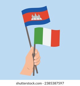 Flags of Cambodia and Italy, Hand Holding flags