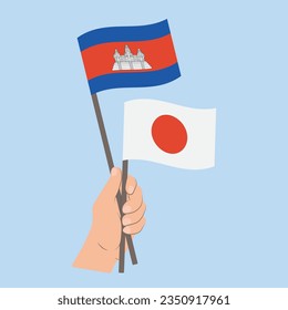 Flags of Cambodia and Japan, Hand Holding flags