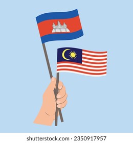 Flags of Cambodia and Malaysia, Hand Holding flags