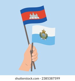 Flags of Cambodia and San Marino, Hand Holding flags