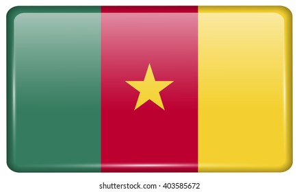 Flags of cameroon in the form of a magnet on refrigerator with reflections light. Vector illustration