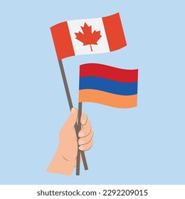 Flags of Canada and Armenia, Hand Holding flags