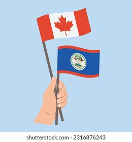 Flags of Canada and Belize, Hand Holding flags
