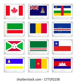 Flags of Canada, Cayman Islands, Central African Republic, Chechen Republic, Chad, Cape Verde, Burundi, Ichkeria, Chile, Buryatia, Cameroon and Cambodia on Metal Texture Plates. 