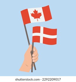 Flags of Canada and Denmark, Hand Holding flags