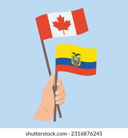 Flags of Canada and Ecuador, Hand Holding flags