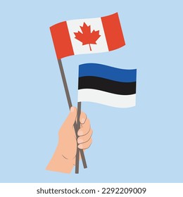Flags of Canada and Estonia, Hand Holding flags