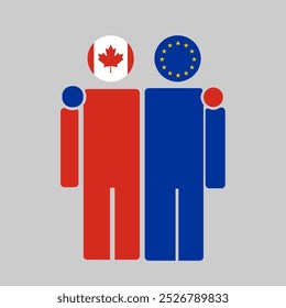 Die Flaggen von Kanada und der EU mit umarmtem Körper. Isolierte Vektorgrafik.