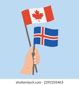 Flags of Canada and Iceland, Hand Holding flags
