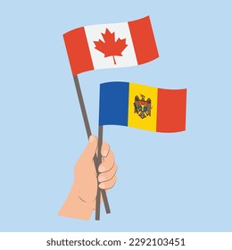 Flags of Canada and Moldova, Hand Holding flags