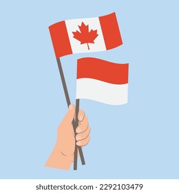 Flags of Canada and Monaco, Hand Holding flags
