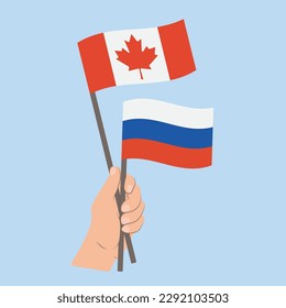 Flags of Canada and Russia, Hand Holding flags