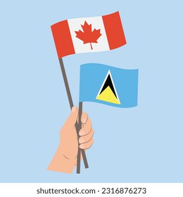 Flags of Canada and Saint Lucia, Hand Holding flags