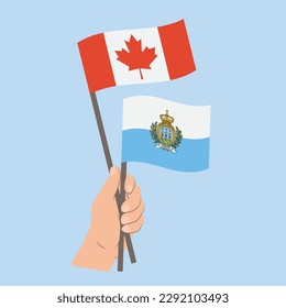 Flags of Canada and San Marino, Hand Holding flags