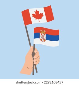 Flags of Canada and Serbia, Hand Holding flags
