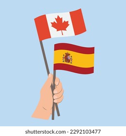 Banderas de Canadá y España, banderas de mano