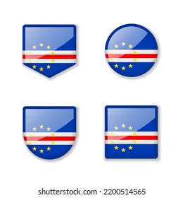 Flags of Cape Verde - glossy collection. Set of vector illustrations