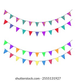 Flags celebration pennant color, for birthday christmas or new year, festive decoration holiday, party garland event, cheerful string, illustration bunting carnival